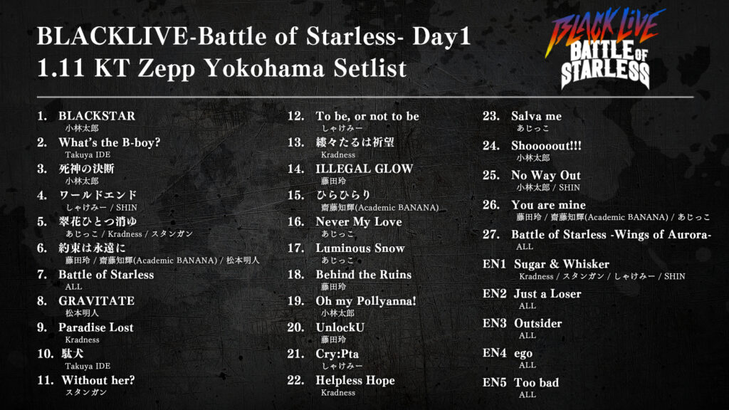 『ブラックスター』ライブ「BLACK LIVE-Battle of Starless-」セットリスト DAY1